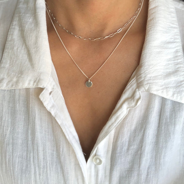 Silver Disc Necklace w/ Card