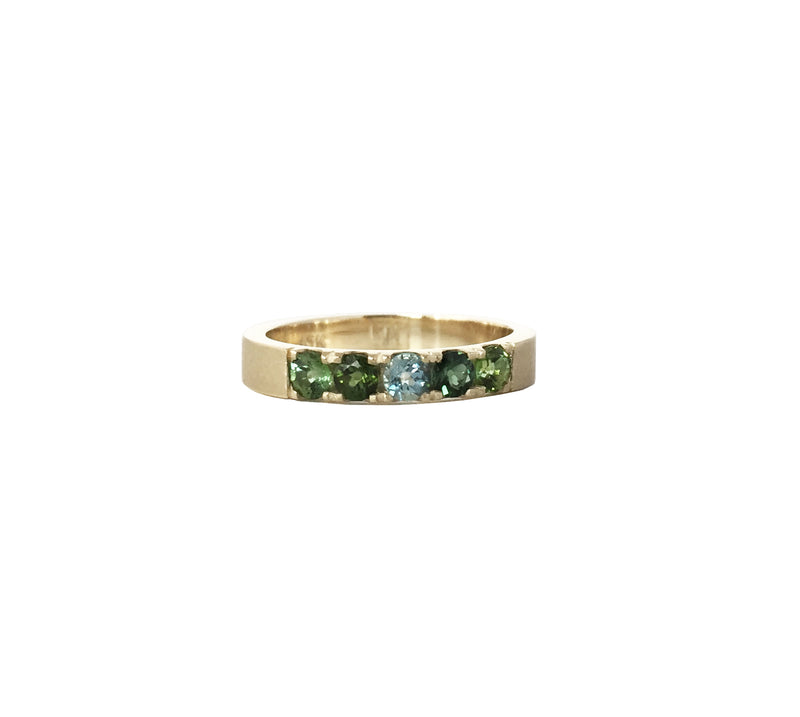 Big Sur Rings in 10k gold with Aqua Marine & Tourmalines.